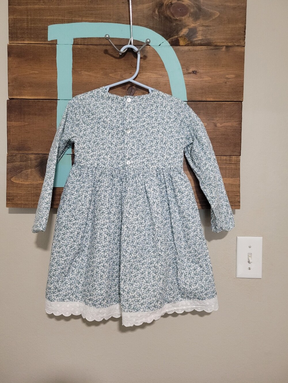 La Coqueta Blue Ditzy Floral Prairie Long Sleeve Scallop Hem Dress 5y - Picture 2 of 8